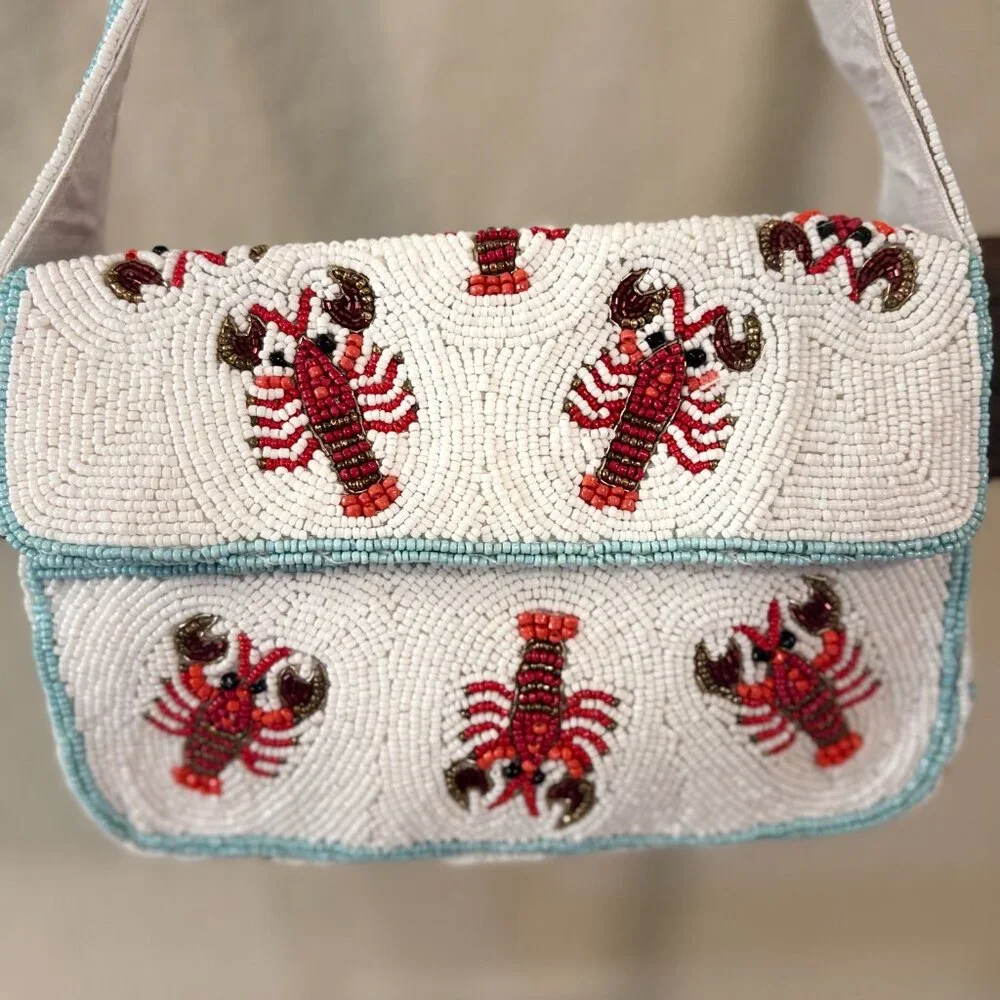 Viral Handmade Beaded Lobster Shoulder Bag Coastal Nantucket Novelty Purse NWT - Picture 2 of 6